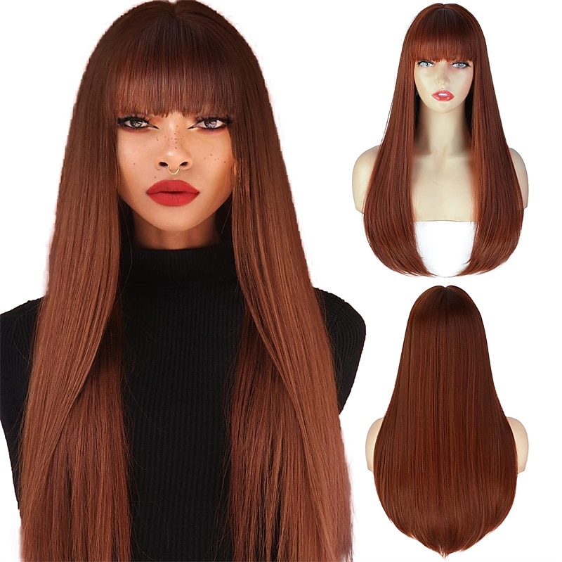 parrucche nere per donna parrucca lunga diritta con frangia parrucche di capelli neri parrucca sintetica da donna resistente al calore per l'uso quotidiano nelle feste 22 pollici del 2025 a $23.99 –P9