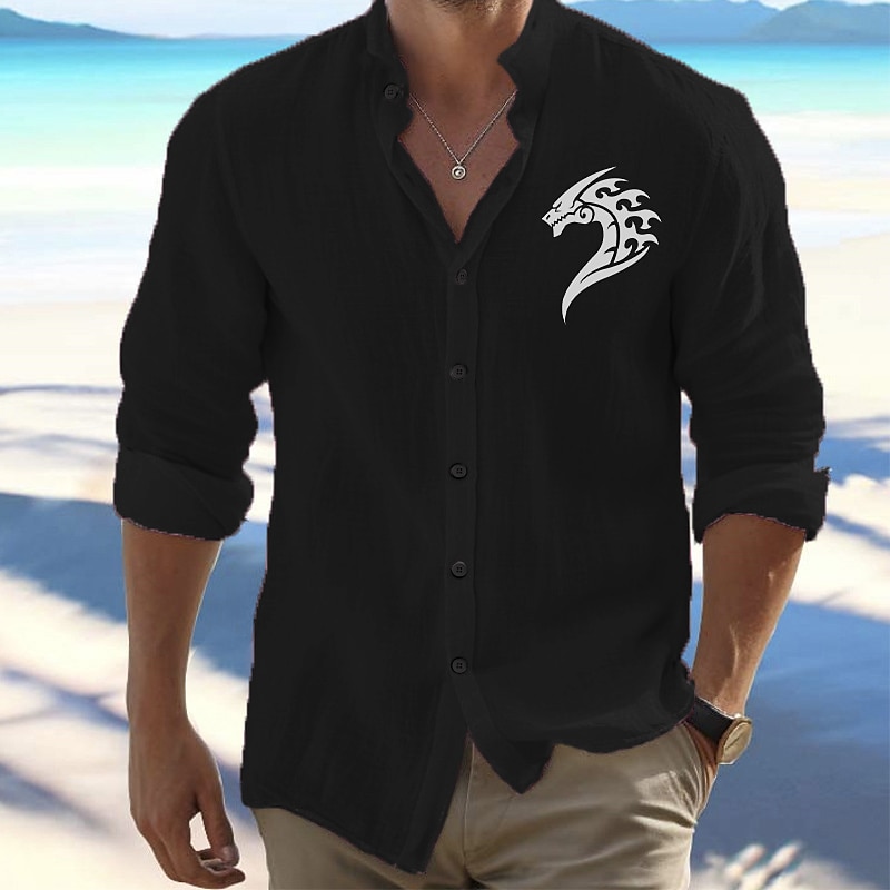 Per uomo Camicia Camicia da Spiaggia Camicia con Bottoni Vichingo All'aperto Vacanza Nero Bianco Rosa Arancione Manica Lunga Colletto Mao Primavera & Autunno Abbigliamento Stampato del 2026 a $27.99 –P10