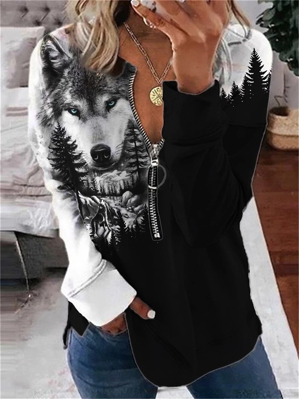 kvinners valentine hjerte sweatshirt genser leopard fritidssport rund hals print kvart glidelås lange ermer svart hvit gul oransje grønn høst &amp; vinter 2025 - $33.99 –P4
