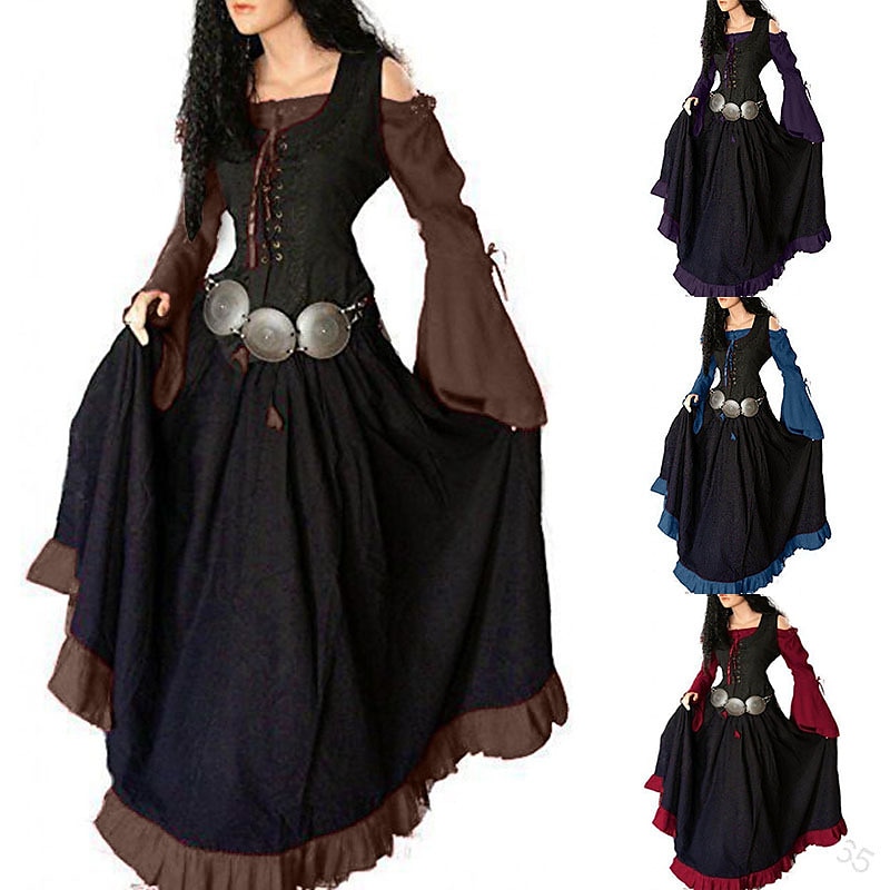 Kostymer i middelalderstil Renessanse Cocktail Kjole Cosplay kostyme Ballkjoler Ren Faire Viking Outlander Store størrelser Dame Keltisk Halloween Karneval Maskerade Fest LARP Ren Faire Voksne Kjole 2025 - $47.99 –P1