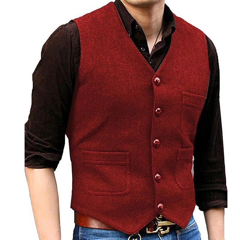 Homme Gilet Usage quotidien Vacances Sortie Mode basique Printemps & Automne Bouton Polyester Confortable Plein Boutonnage Simple Col V Standard Noir Rouge Marine foncé Bleu Océan Gilet de 2025 ? GBP £39 –P10