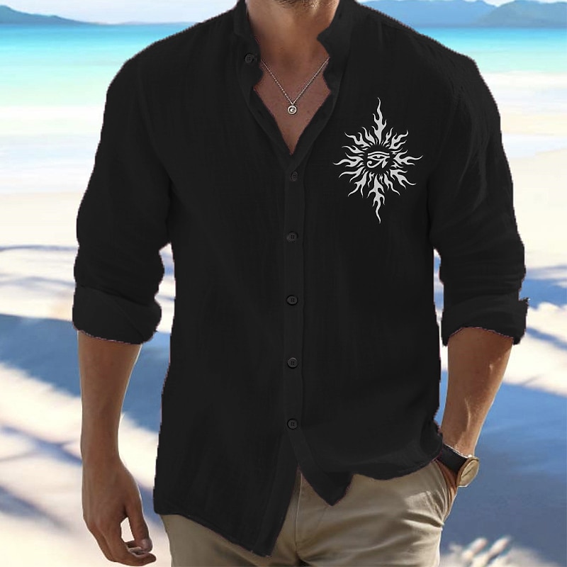 Herren Hemd Knopfhemd Ethno-Hemd Sonne Outdoor Urlaub Weiß Langarm Stehkragen Frühling & Herbst Bekleidung Druck 2026 - $27.99 –P10