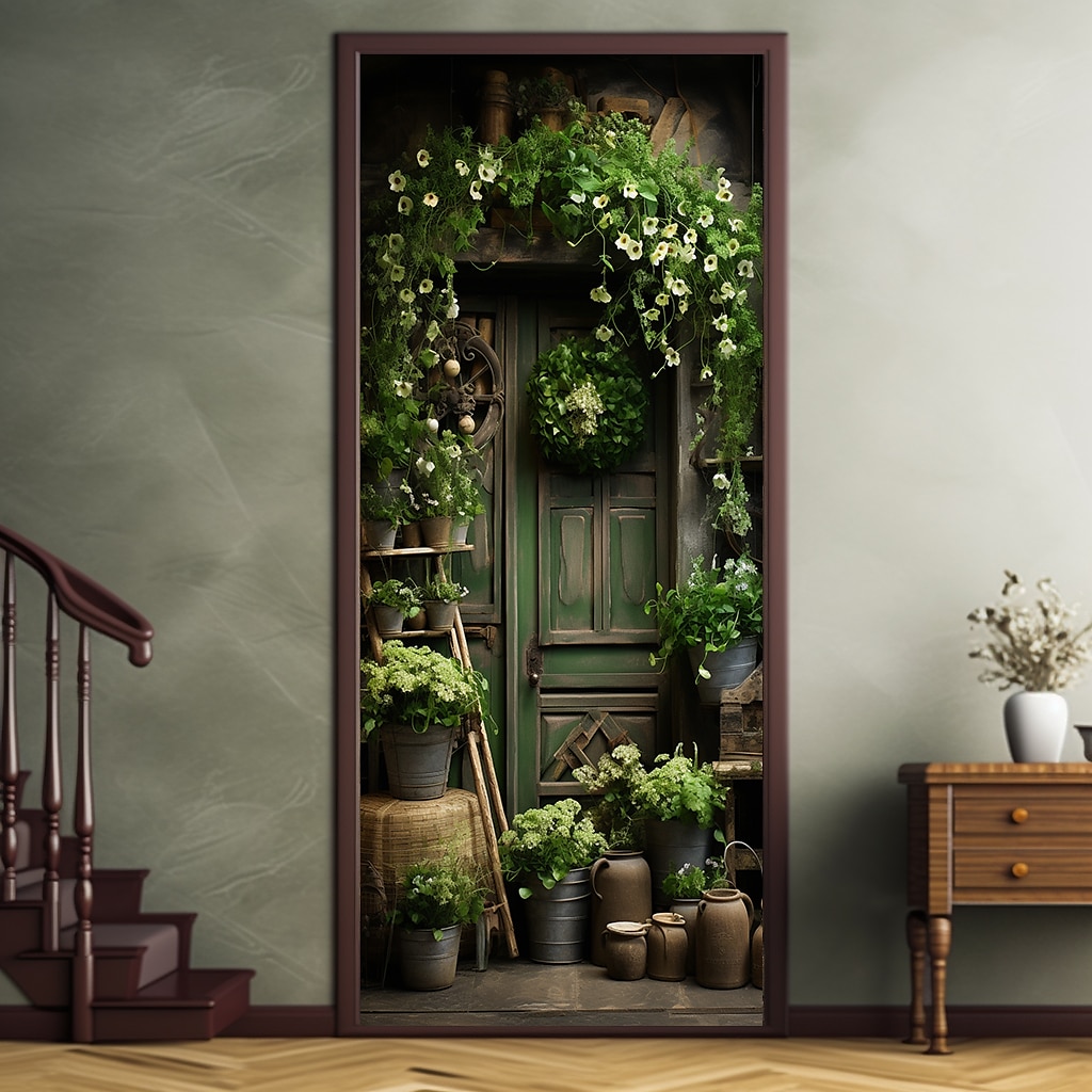 květinové vintage zelené kryty dveří nástěnná malba výzdoba dveří gobelín dekorace závěs dveří pozadí banner banner odnímatelný pro přední dveře vnitřní venkovní domácí dekorace pokoje farma výzdoba 2025 - $22.99 –P11