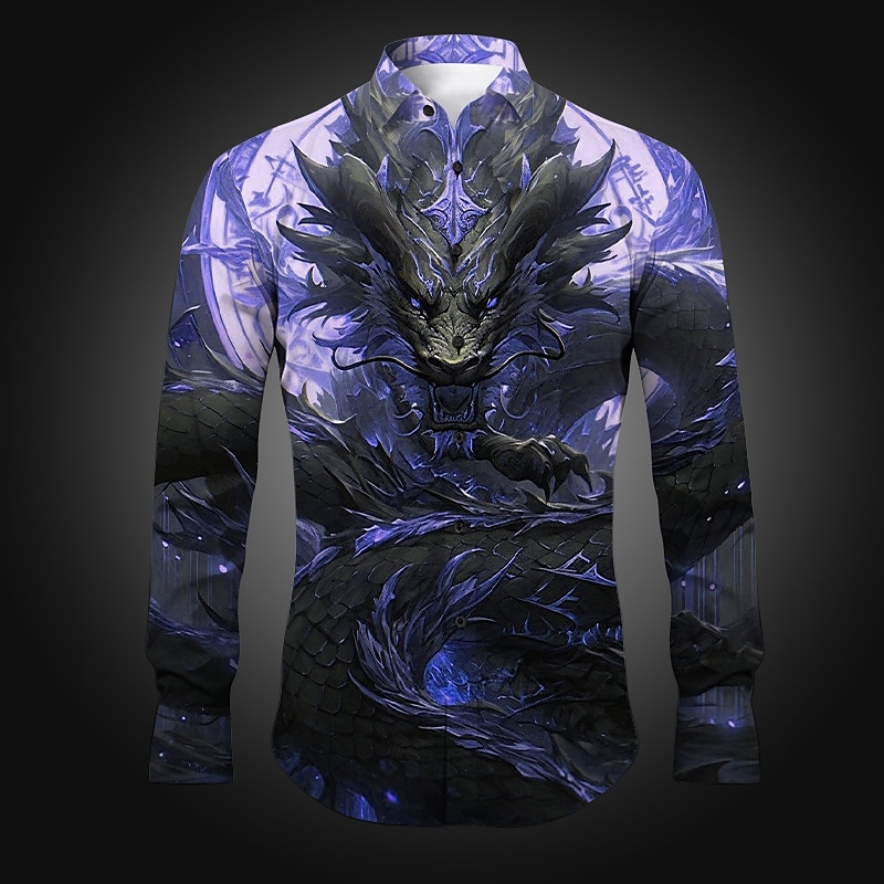 Homme Dragon Chemise Chemise boutonnée manche longue Abstrait Usage quotidien Sortie Printemps été Col rabattu Imprimer Bouton bas Rouge Pourpre Bleu Vert foncé Violet de 2025 ? $26.99 –P4