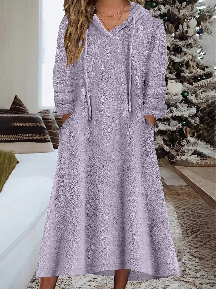 Women's Loungewear Nightshirt Dress Pure Color Casual Comfort Soft Home Daily Going out Coral Fleece Coral Velvet Warm Hoodie Long Sleeve Fall Winter Home Outfits 2025 - $26.99 –P1