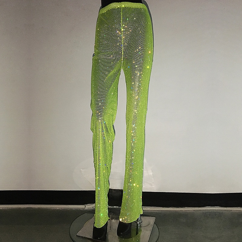 Metallic Sparkle Pants Sheer Mesh Rhinestone Cover Up Disco Solid Color Women's Party Club Pride Parade Adults' Pants 2025 - $86.99 –P18