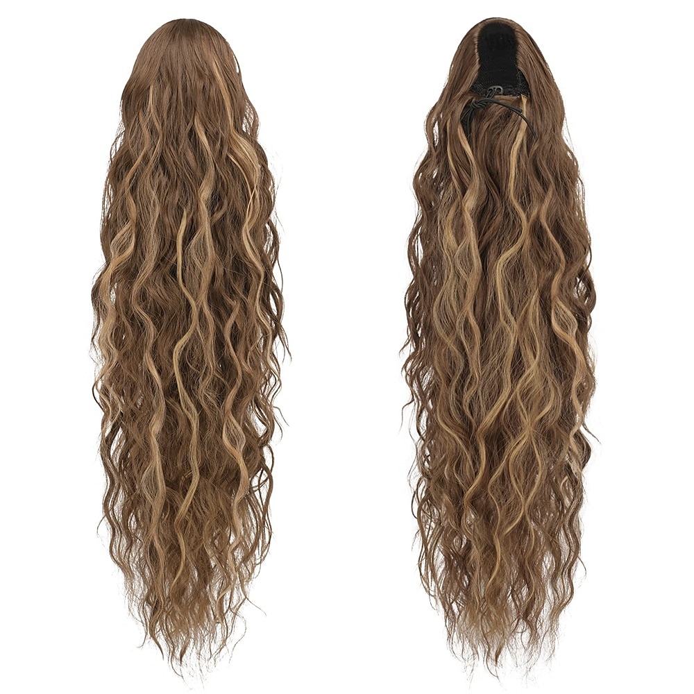 lang krullend golvend trekkoord paardenstaart extensions clip in golvend synthetische haarstukken trekkoord paardenstaarten haarstuk paardenstaart extensie voor vrouwen asblond 26 inch 2025 - $17.99 –P7