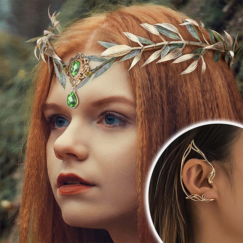 Elegante Medieval Renascentista Traje Cosplay Peça para Cabeça Coroa Princesa Elfo Leaf Mulheres Para Meninas Celta Fantasia Real Dia Das Bruxas Carnaval Baile de Máscaras Adolescente Adulto 1 Jóia de 2025 por $17.99 –P3