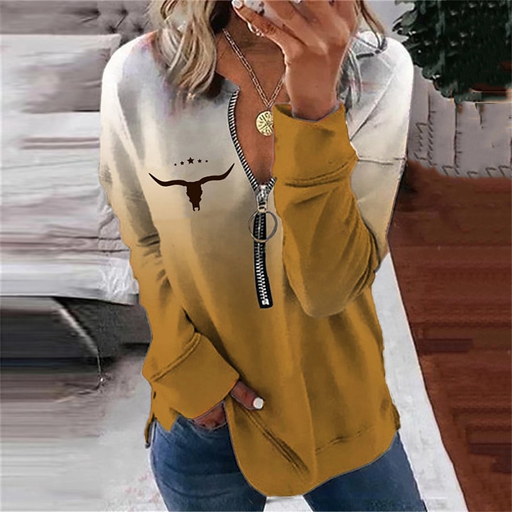kvinners valentine hjerte sweatshirt genser leopard fritidssport rund hals print kvart glidelås lange ermer svart hvit gul oransje grønn høst &amp; vinter 2025 - $33.99 –P2