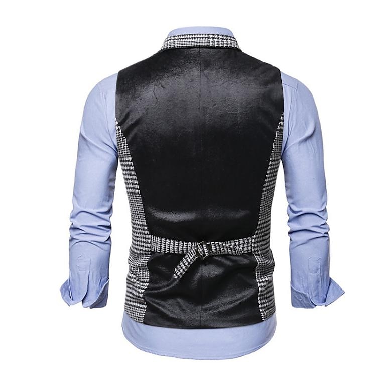 Homme Gilet Casual Quotidien Traditionnel Printemps Automne Basique Térylène Décontracté / Quotidien Pied-de-poule Boutonnage Simple Col de fermeture Ajustable Noir Gilet de 2026 ? $41.99 –P2
