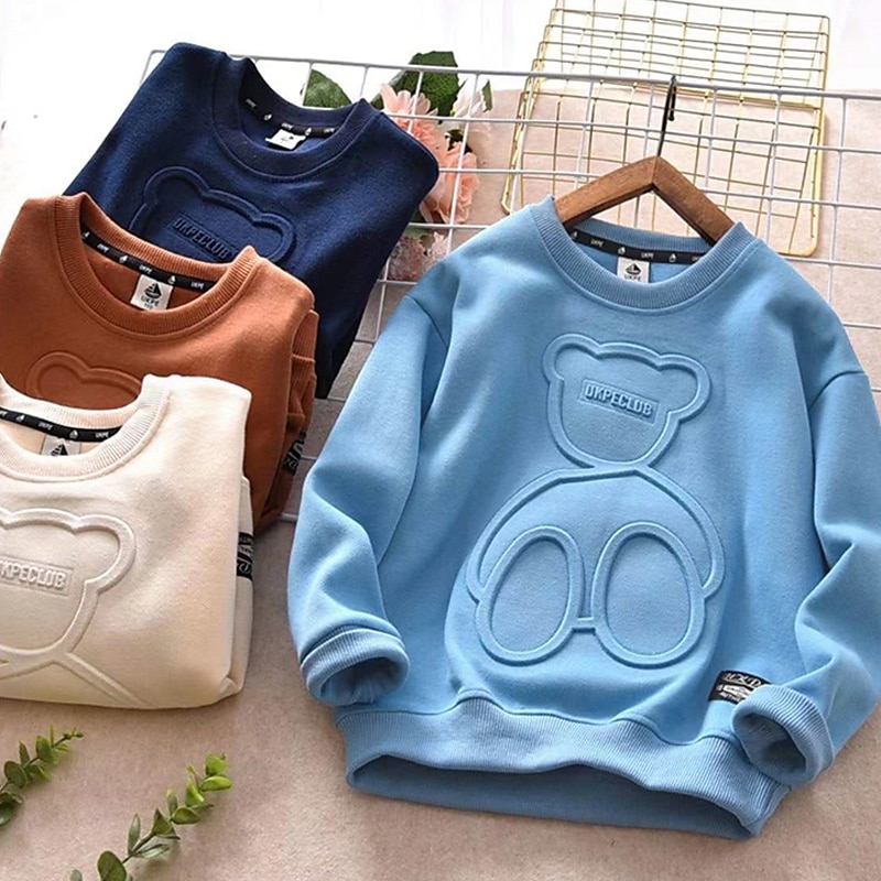Barn Pojkar Tröja Björn Bokstav Långärmad Crewneck Vår Höst Mode Häftig Dagligen Bomull Utomhus Ledigt 2025 - $11.49 –P1