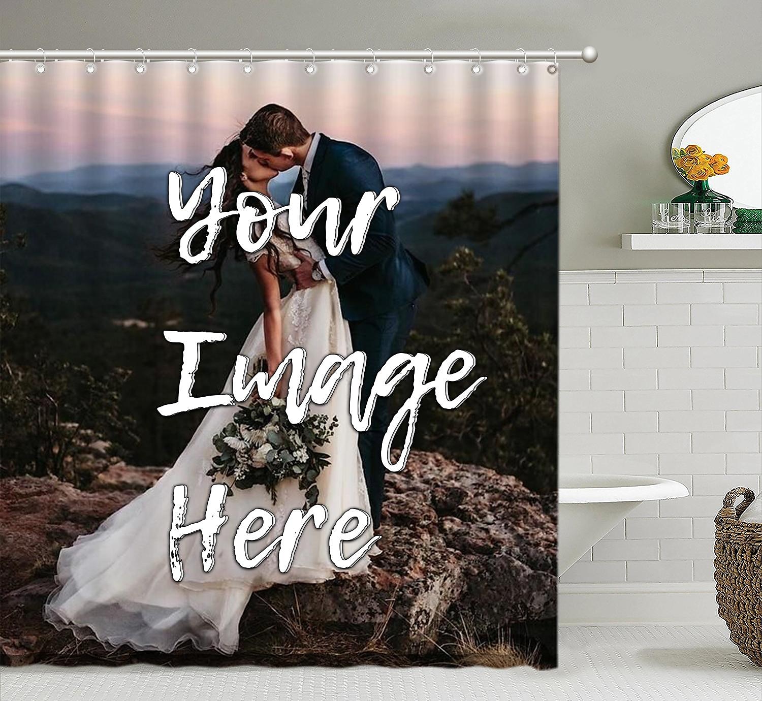 Personalized Photo Shower Curtain with 12 Hooks- Custom Wedding Gift for Couple Wedding Gift Bathroom Decor Fabric Waterproof Washable Upload Your Image Photo Picture for Bathroom Hotel 2025 - $20.99 –P4