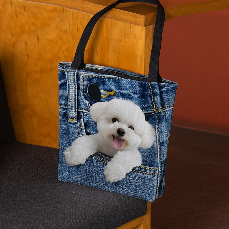 Damen Stoffbeutel Schultertasche Leinentragetasche Polyester Einkauf Täglich Festtage Bedruckt Hohe Kapazität Klappbar Leichtgewichtig Hund Schwarz Rot Blau 2025 - $19.99 –P4
