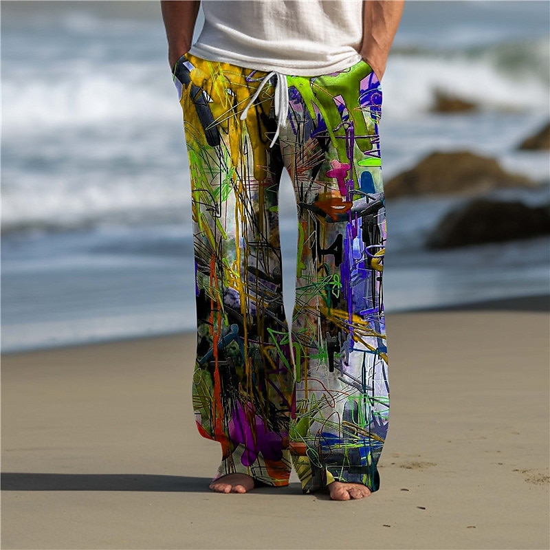 Color Block Graffiti Abstract Men's 3D Print Pants Trousers Outdoor Daily Wear Streetwear Polyester Yellow Dark Purple Red S M L Medium Waist Elasticity Pants 2025 - $25.99 –P2