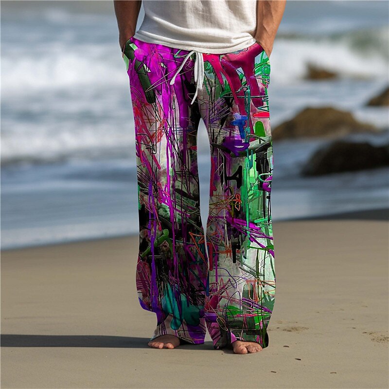 Color Block Graffiti Abstract Men's 3D Print Pants Trousers Outdoor Daily Wear Streetwear Polyester Yellow Dark Purple Red S M L Medium Waist Elasticity Pants 2025 - $25.99 –P6