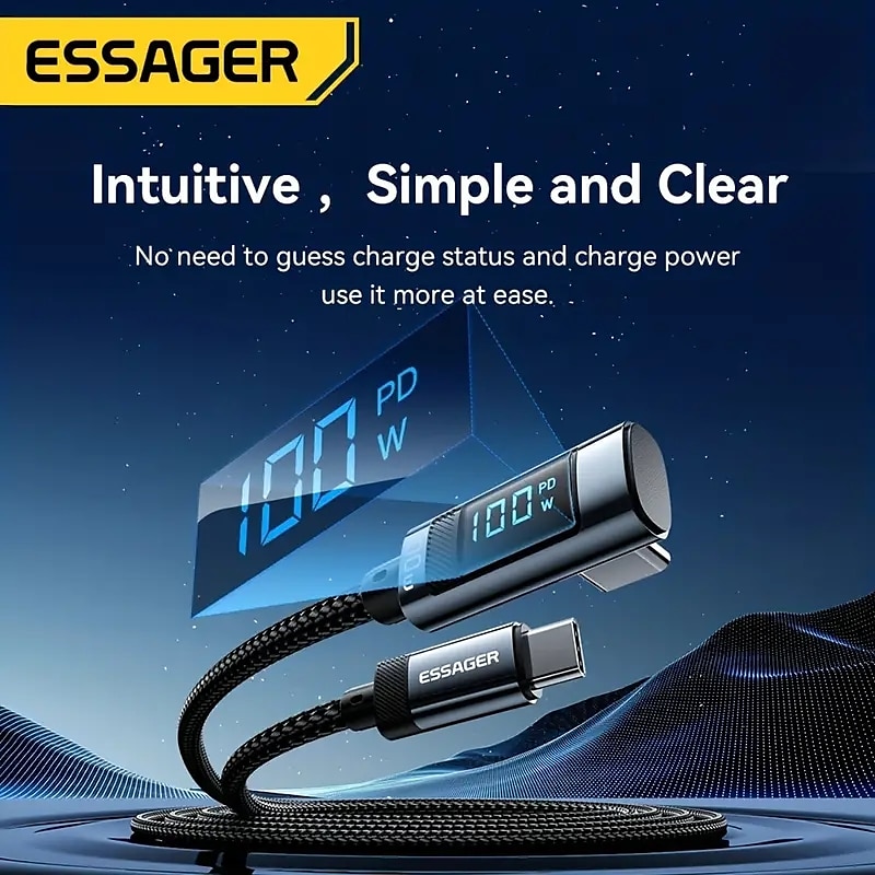 Essager 100W USB C To USB C Fast Charger 90 Degree Angle Charging Cable Display 5A Fast Charging USB C Data Cord 2025 - $16.99 –P1