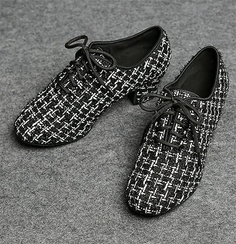 Chaussures de danse latine en tweed pour femmes – Chaussures à talons à lacets avec semelle en daim pour danseuses professionnelles de 2025 ? GBP £36.46 –P11