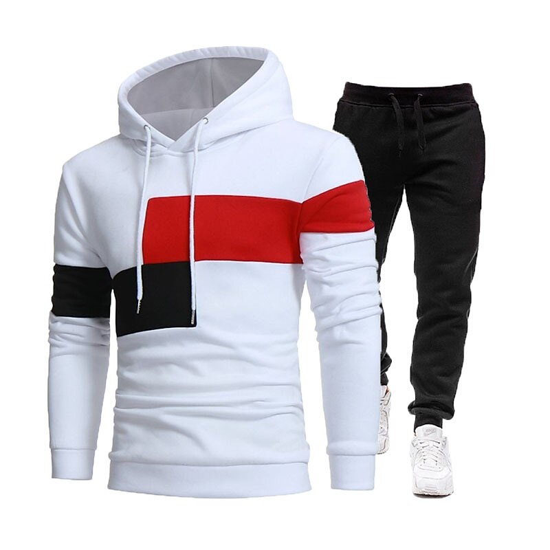 Men's Tracksuit Gym Shirt GYM Pants Workout Outfits Hooded Sports & Outdoor Daily Holiday Quick Dry Soft Color Block Black White Khaki Activewear Streetwear Sport Fall & Winter 2026 - $38.99 –P3