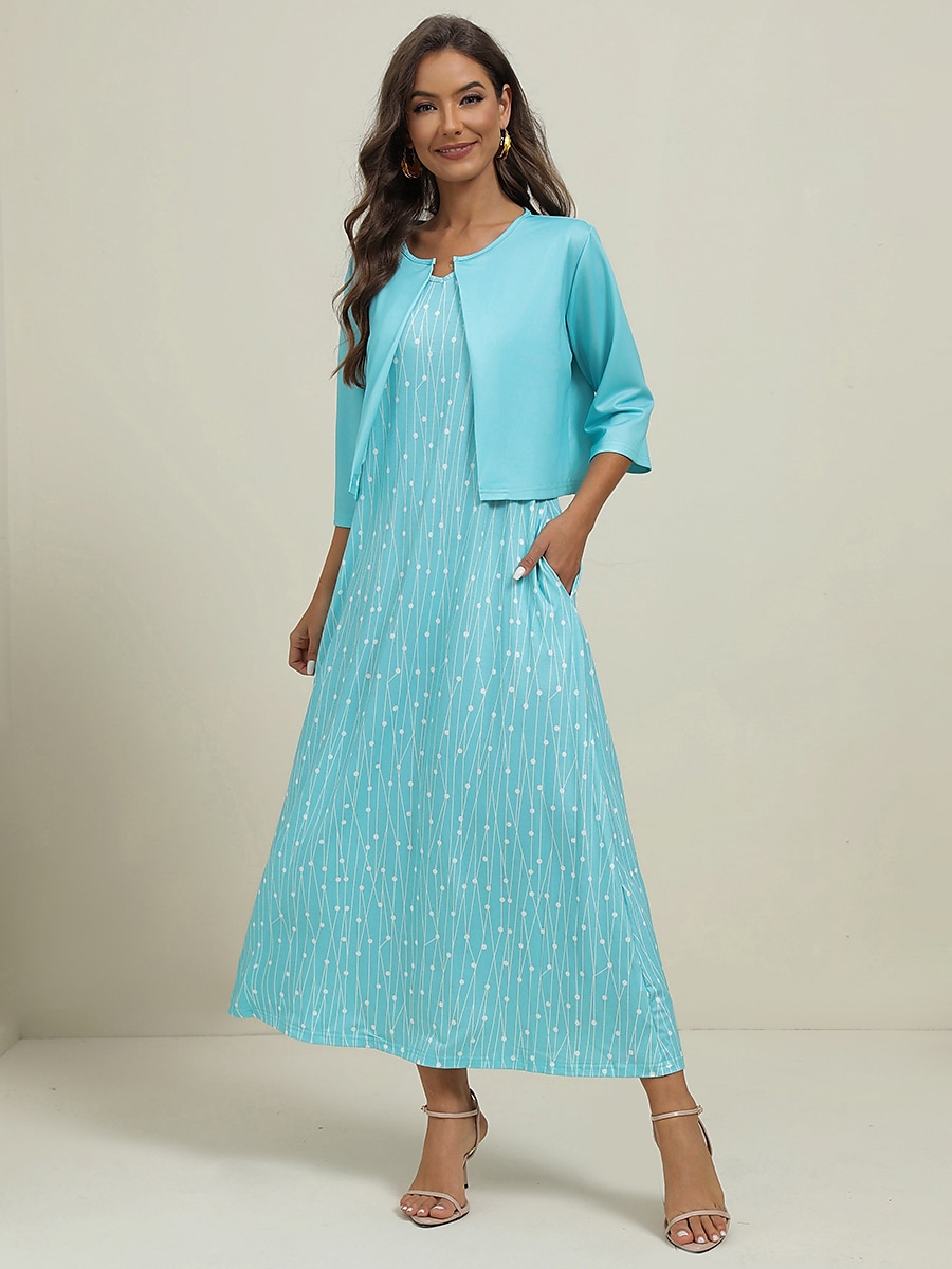 Rochie Midi pentru Femei Set Rochie în Două Părți Rochie Casual Rochie de Invitat la Nuntă Rochie Tank Elegant Geometric Puncte Buzunar Imprimat Manșon Scurt Guler în V Petrecere de Zi cu Zi Roz 2025 - $41.99 –P1
