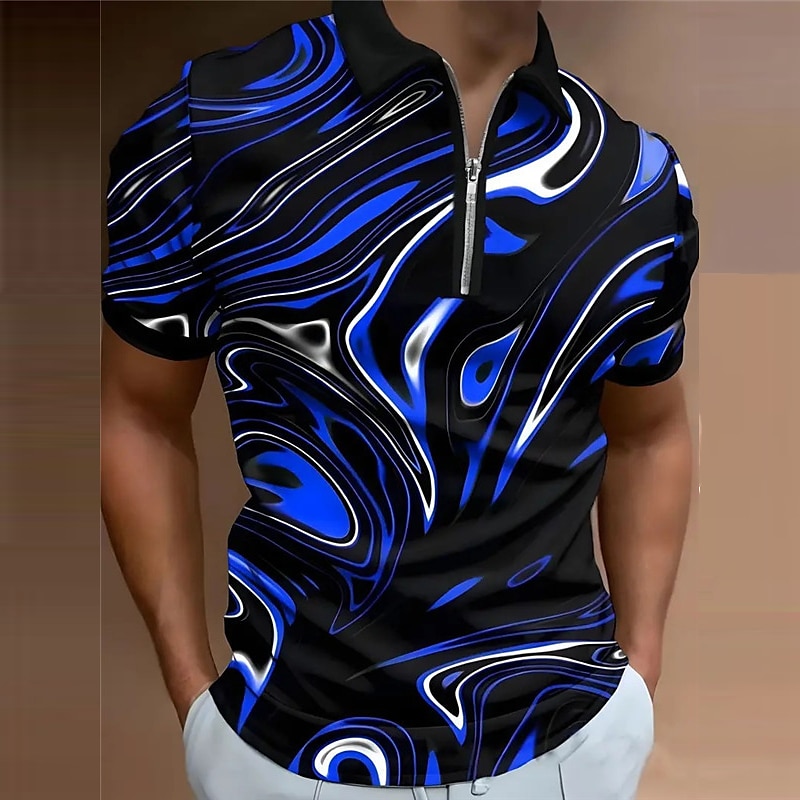 Men's Graphic Zip Polo Shirts Golf Shirt Short Sleeve Polo Shirts Collared Shirts Casual Vacation Wear Rave Wear Party Outfits 3D Print Quarter Zip Polo Spring & Summer Blue Purple Green 2026 - $23.99 –P3