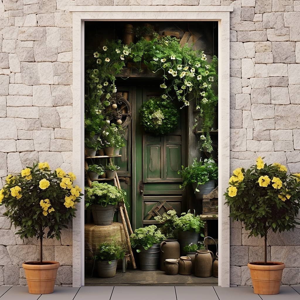 květinové vintage zelené kryty dveří nástěnná malba výzdoba dveří gobelín dekorace závěs dveří pozadí banner banner odnímatelný pro přední dveře vnitřní venkovní domácí dekorace pokoje farma výzdoba 2025 - $22.99 –P12