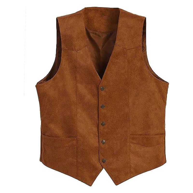 Homme Gilet en daim Usage quotidien Vacances Sortie Style vintage Chic et moderne Printemps & Automne Bouton Polyester Confortable Plein Boutonnage Simple Col V Standard Noir Marron Café Gris Gilet de 2025 ? $39.99 –P1