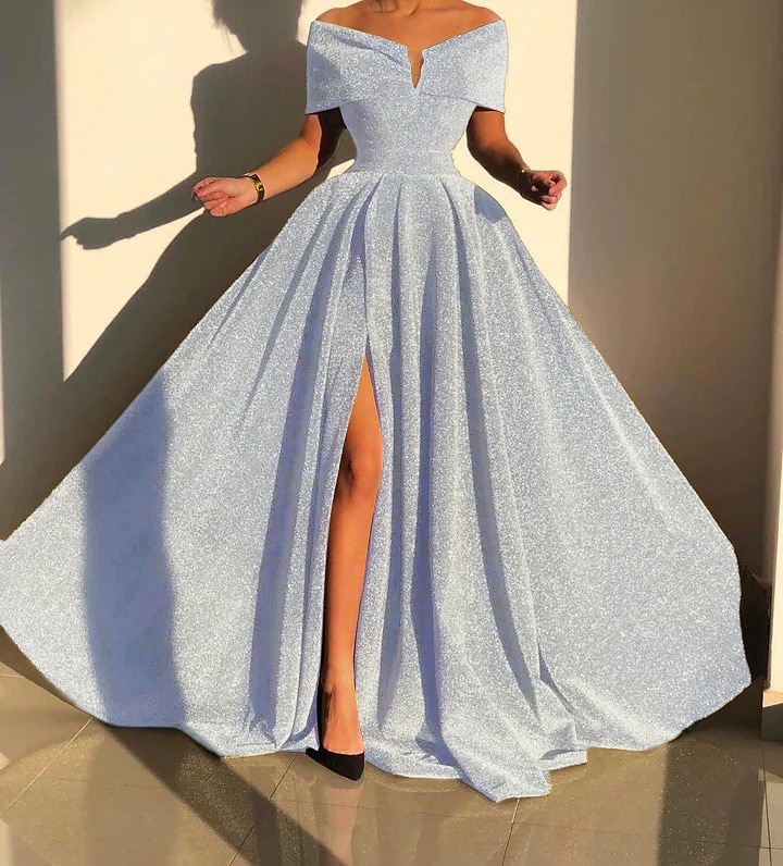 A-Linie Abendkleid Funkeln  Glanz Kleid Formelles Herbst Gerichtstraining Ärmellos Schulterfrei Pailletten mit Pailletten Schlitz Maskeradenkleid 2025 2025 - $179.99 –P1