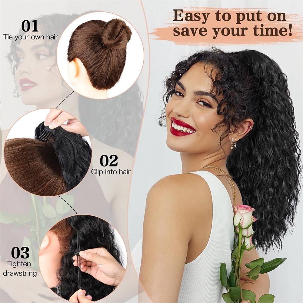 Ponytail Extension Drawstring Ponytail for Black Women Synthetic Long Curly Pony Tails Hair Extensions Clip in Ponytail 20 Inch Hairpiece 2026 - AU $18.49 –P6