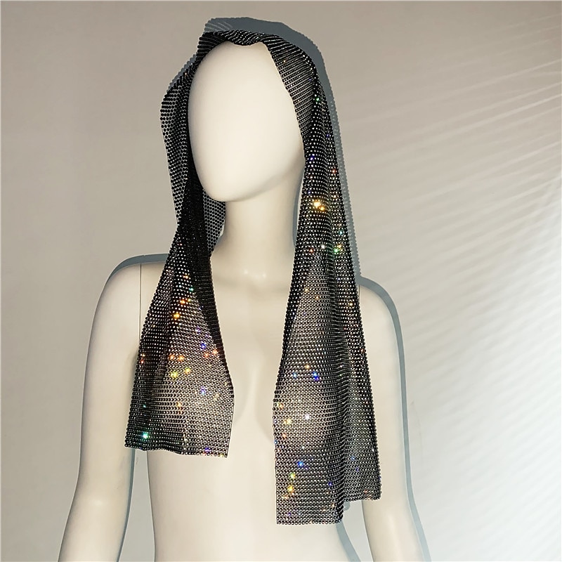 Strass a rete trasparente Avvolgimento della testa sciarpa sciarpa Metallico Brillanti Sensuale Poliestere Per Da discoteca Cosplay Carnevale Per donna Bigiotteria Gioielleria di moda del 2025 a $24.99 –P23