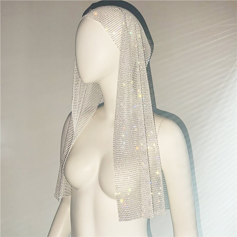 Strass a rete trasparente Avvolgimento della testa sciarpa sciarpa Metallico Brillanti Sensuale Poliestere Per Da discoteca Cosplay Carnevale Per donna Bigiotteria Gioielleria di moda del 2025 a $24.99 –P25