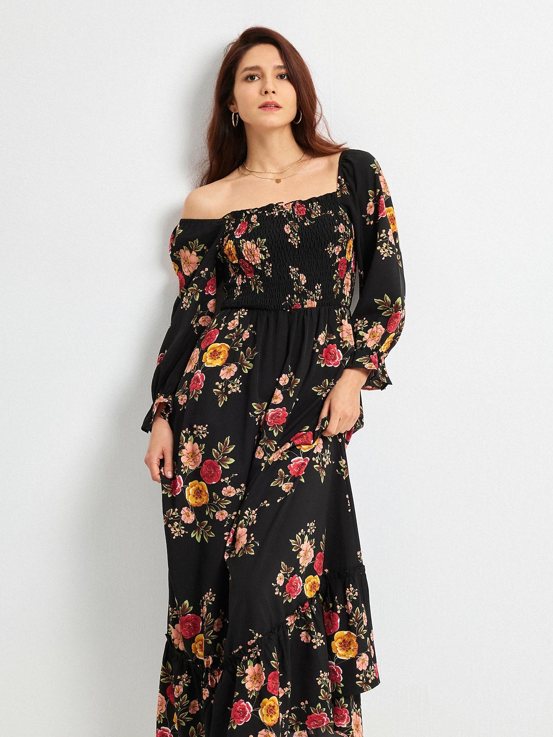 vestido de férias de primavera com padrão floral de 2025 por $75.99 –P5
