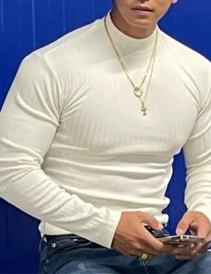 Per uomo Maglietta Maglietta a Maglia Camicia a Maniche Lunghe Manica Lunga Dolcevita Primavera & Autunno Semplice Striscia di Fossa Moda Designer Essenziale Vacanza Streetwear Uscire Nero Bianco del 2026 a $21.99 –P8