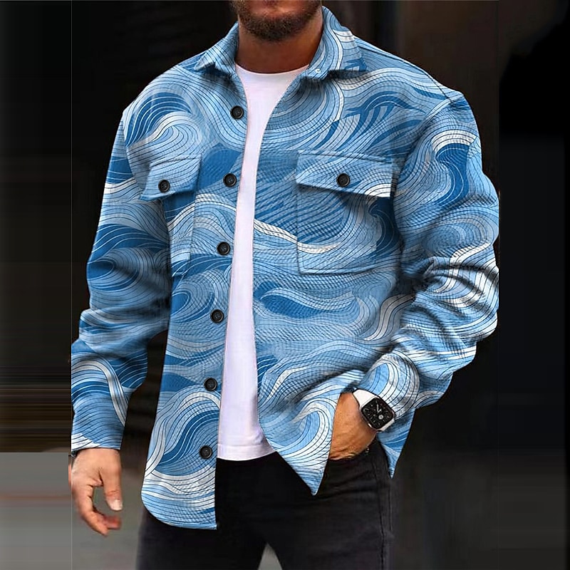 Per uomo Geometrica Geometria Graduale Camicia Giacca da camicia Sovracamicia Manica lunga Informale Esterno Strada Casual / quotidiano Autunno inverno Collo ripiegabile Bottoni Tasche Stampa Rosso del 2025 a $37.99 –P3