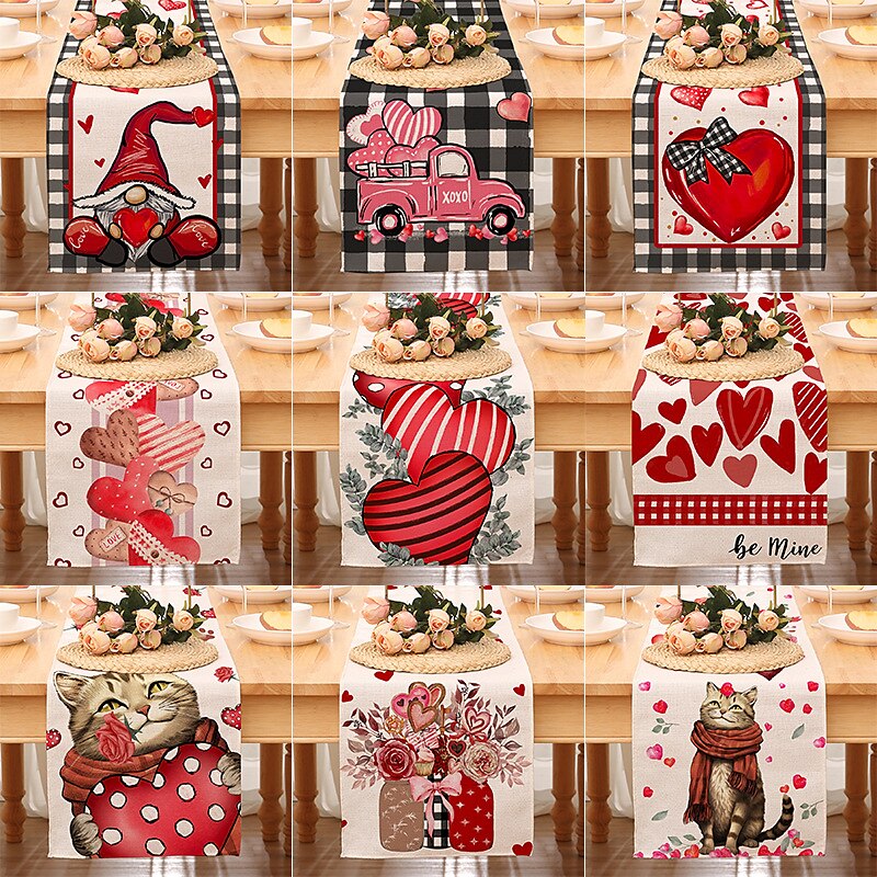 Valentines Day Table Runner Holiday Table Runner Seasonal Farmhouse Burlap Table Cloth for Wedding Anniversary Home Kitchen Dinner Table Party Decor 2025 - $7.49 –P2
