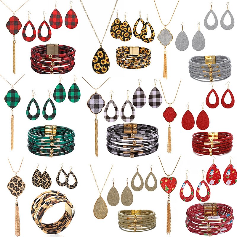 Conjunto de joyería de cuero, aleación de polvo de oro, collar, pendientes, collar, pulsera, conjunto combinado 2025 - $15.99 –P1