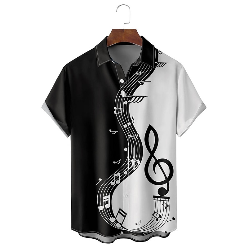 Homme Notes de Musique Chemise Chemise Boutonnée Manche Courte Occasionnel Tenue quotidienne Sortir Week-end Automne Col Rabattu Imprimé Boutonné Noir Rouge Marine foncé Bleu Vert de 2025 ? $24.99 –P5