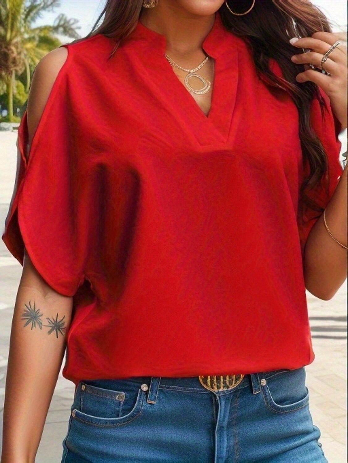 Overhemd Blouse Dames Wit Rood Groen Bloemig Effen Uitknippen Casual Modieus V-hals Normale pasvorm S 2025 - $26.99 –P9