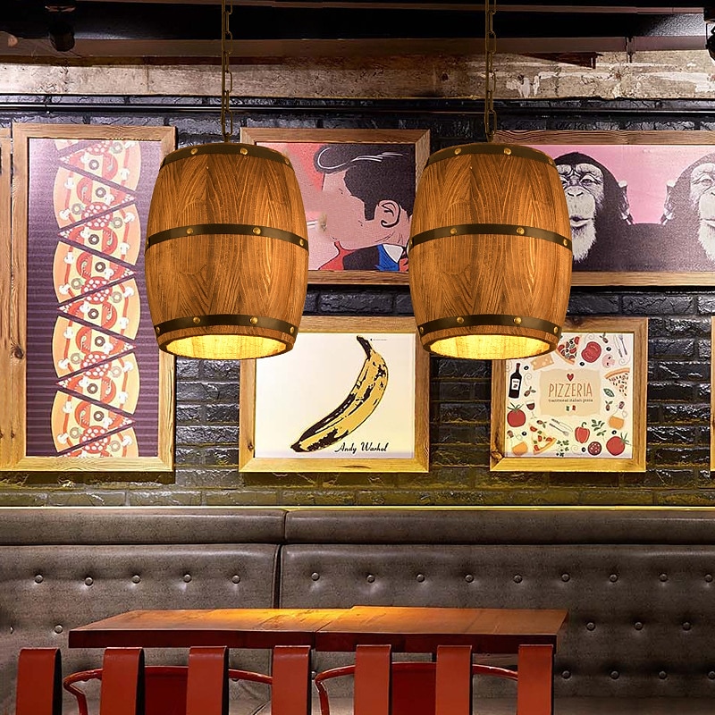 tre vinfat lysekrone bar kafélys vintage rustikk vinfat dekor hengelys kjøkken lysarmaturer pendel lampe fat skygge tak lys gårdshus pendel lys 110-240v 2025 - $185.99 –P2