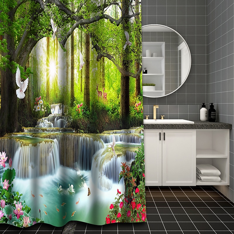 Dusjforheng med kroker 180 cm*180 cm (70"*70") polyester vaskbar vanntett mønster baderom badekar dekor rustikk bondegård tre vintage låve 2026 - $28.99 –P11