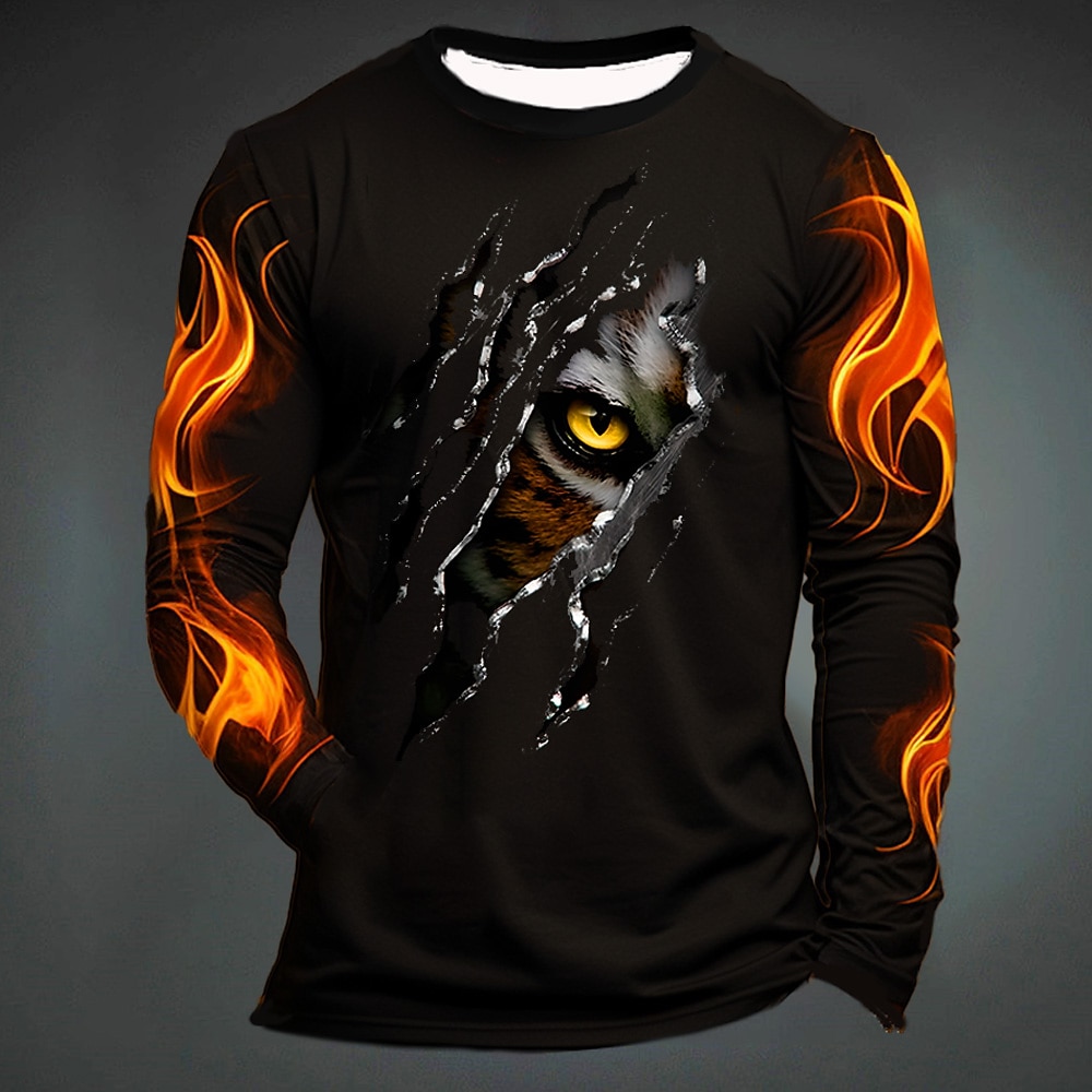 Hombre Graphic Fuego Pata Camiseta Manga Larga Camiseta Impresión 3D Cuello Barco Camisa Moda Design Casual Deporte Festivos Noche Negro Amarillo Verde Oscuro Primavera & Otoño Ropa S M L XL 2XL 3XL 2025 - $19.99 –P11