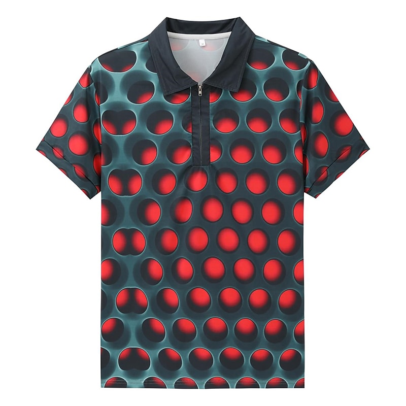 Herr Grafisk Pikétröjor med dragkedja Golftröja Kortärmad Polotröjor Skjortor med krage Ledigt Semesterkläder Rave Wear Festkläder 3D-utskrift Quarter Zip Polo Rubinrött Blå Purpur 2025 - $22.99 –P4