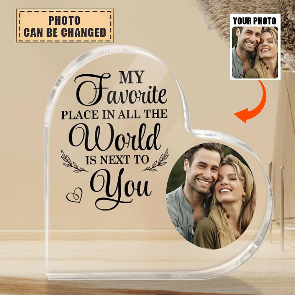 Personalized Photo Acrylic Heart Plaque - Custom Wedding Gift for Couple Plaque Decoration Wedding Gift Mother's Day Anniversary Gift - Gift For Him Gift For Her My Favorite Place Couple 2025 - $12.49 –P3