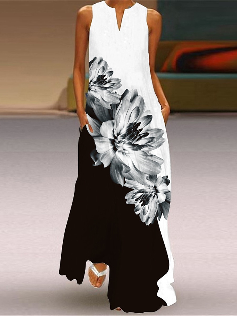Women's Valentine Dress Tank Dress Floral Butterfly Pocket Print Split Neck Long Dress Maxi Dress Vacation Long Sleeve Summer 2025 - $27.99 –P4