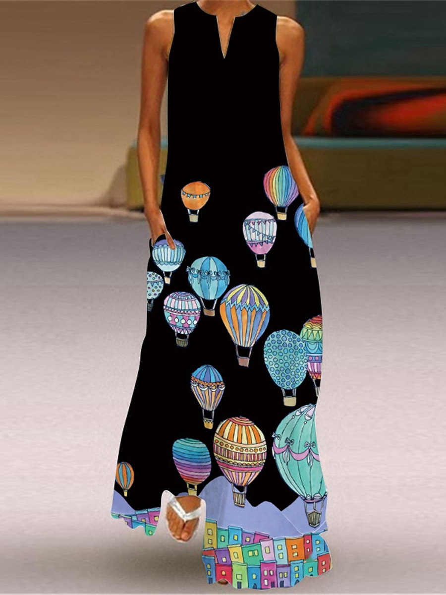 Women's Valentine Dress Tank Dress Floral Butterfly Pocket Print Split Neck Long Dress Maxi Dress Vacation Long Sleeve Summer 2025 - $27.99 –P2