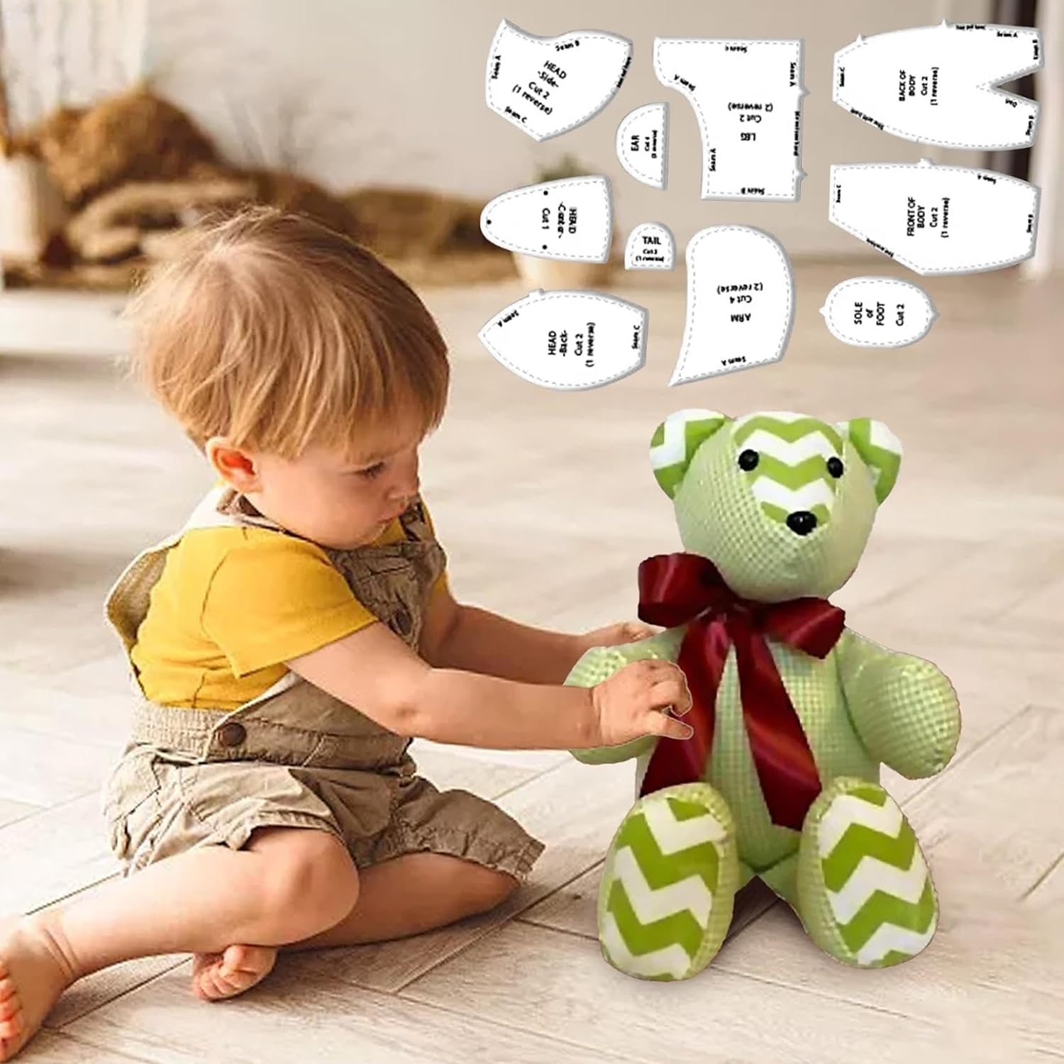 Memory Bear sjabloon liniaal set met instructies, Memory Bear naaisjabloon liniaal, doe-het-zelf cadeaus voor Halloween kerstverjaardag, Memory Bear sjabloon liniaal set 10st 2025 - $13.99 –P5