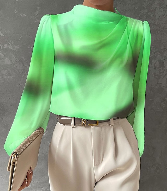 Bluză pentru femei fashion cu imprimeu cu mâneci lungi topuri regulate off shoulder pentru muncă roșu albastru violet verde primăvară și toamnă 2025 - $32.99 –P3