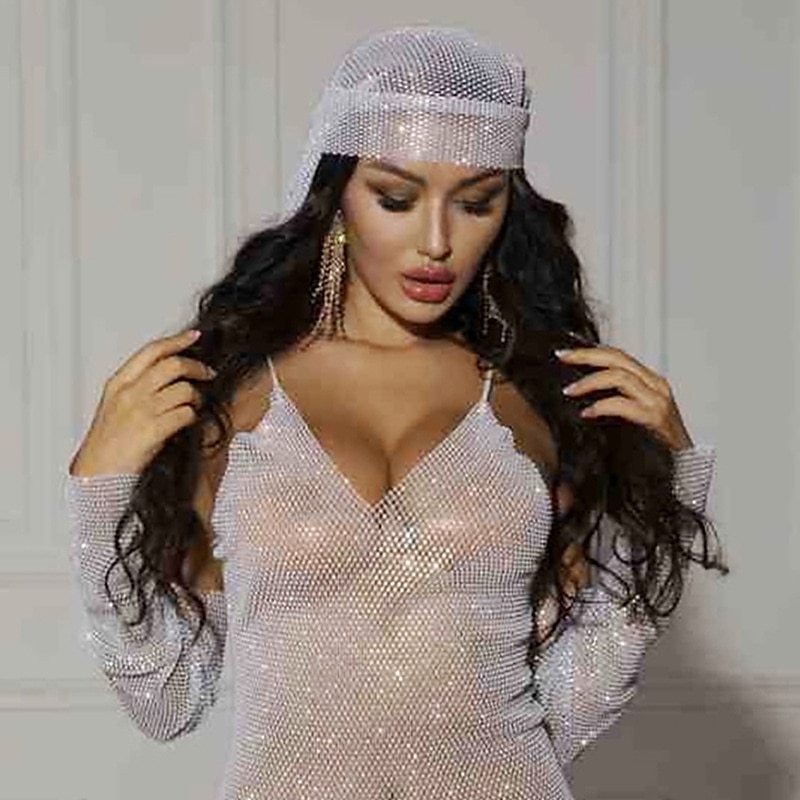 Strass a rete trasparente Avvolgimento della testa sciarpa sciarpa Metallico Brillanti Sensuale Poliestere Per Da discoteca Cosplay Carnevale Per donna Bigiotteria Gioielleria di moda del 2025 a $24.99 –P8