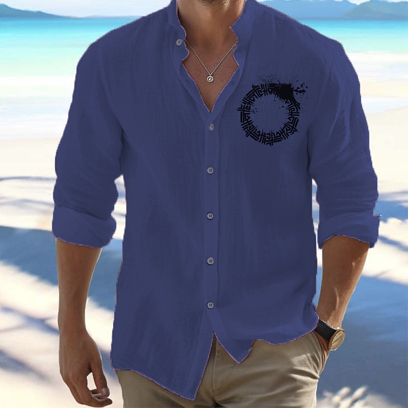 Men's Shirt Beach Shirt Button Up Shirt Viking Outdoor Vacation Black White Orange Light Grey Long Sleeve Standing Collar Spring &  Fall Clothing Apparel Print 2025 - $25.99 –P1