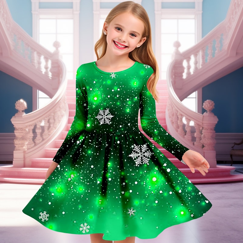 Girls' 3D Snowflake Dress Snowflake Dress Long Sleeve 3D Print Fall Winter Vacation Sports & Outdoor Daily Cute Casual Beautiful Kids 4-12 Years Casual Dress A Line Dress Above Knee Regular Fit 2025 - $17.49 –P4
