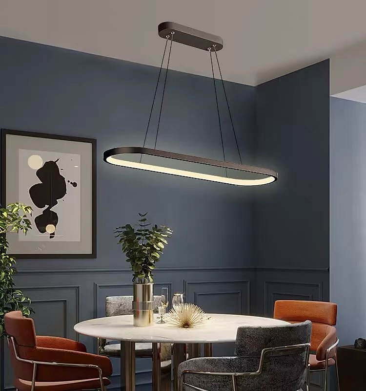 Lampadario a sospensione ovale a led 69cm moderno semplice in alluminio appeso a isola illuminazione 36w per sala da pranzo ristorante conferenza bar caffetteria lampadario del 2025 a $185.99 –P6